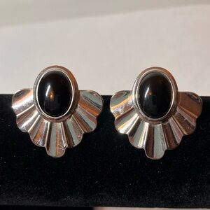 Vintage Butler Silver and Black Stud Earrings